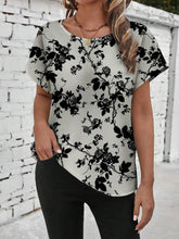 EMERY ROSE Vintage Printed Casual Minimalist Women's Round Neck Blouse, Suitable For Summer
